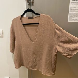Zara Tan V-neck Crop top